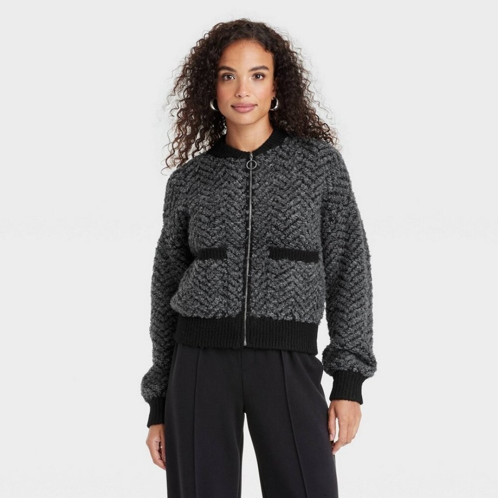 Women's Lady Bomber Jacket - a New Day™ Charcoal XS